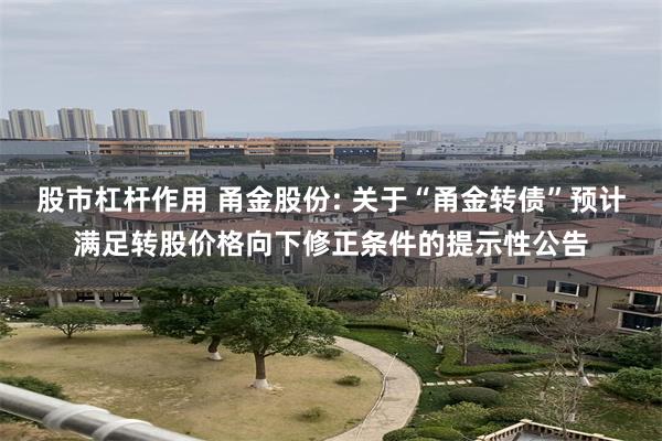 股市杠杆作用 甬金股份: 关于“甬金转债”预计满足转股价格向下修正条件的提示性公告
