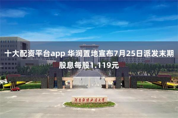 十大配资平台app 华润置地宣布7月25日派发末期股息每股1.119元